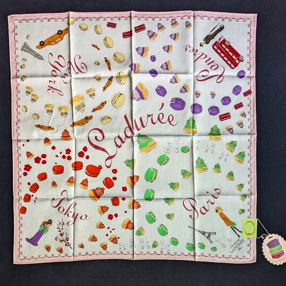 Laduree Paris Scarf Macaron Religieuse London Paris New York Tokyo 22.5" (57 cm) - Picture 1 of 5